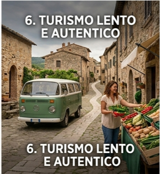 camper vintage percorre la strada di un paesino